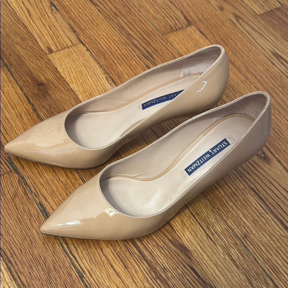 Stuart Weitzman Patent Nude 3 inch Point Toe Heel size 7.5